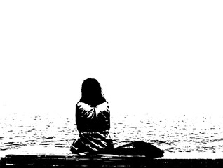 Lonely Woman Sketch Drawing