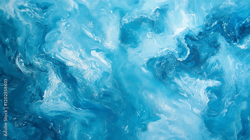 Poster abstract blue swirling fluid background with white highlights creating a wave effect