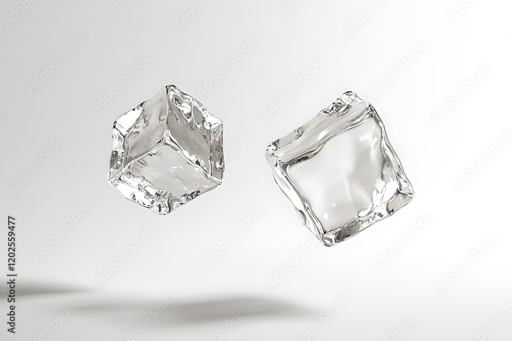 Poster two falling ice cubes isolated on a white background