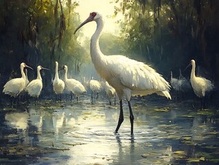 Fototapeta premium futuristic and contemporary interpretation of the reunion ibis, emphasizing beauty and grace through bold shapes, fluid textures, and seamless abstract art in a dynamic and versatile layout