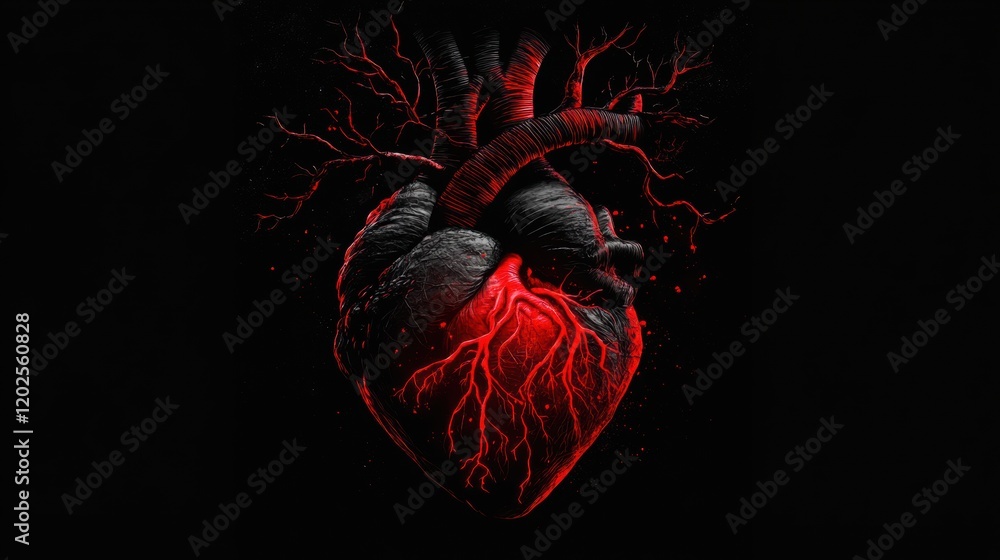 Aufkleber unique artistic representation of a heart with vivid red veins against a black background. generativ