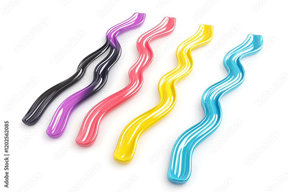 Aufkleber wavy lines in different colors, 3d render isolated on a white background