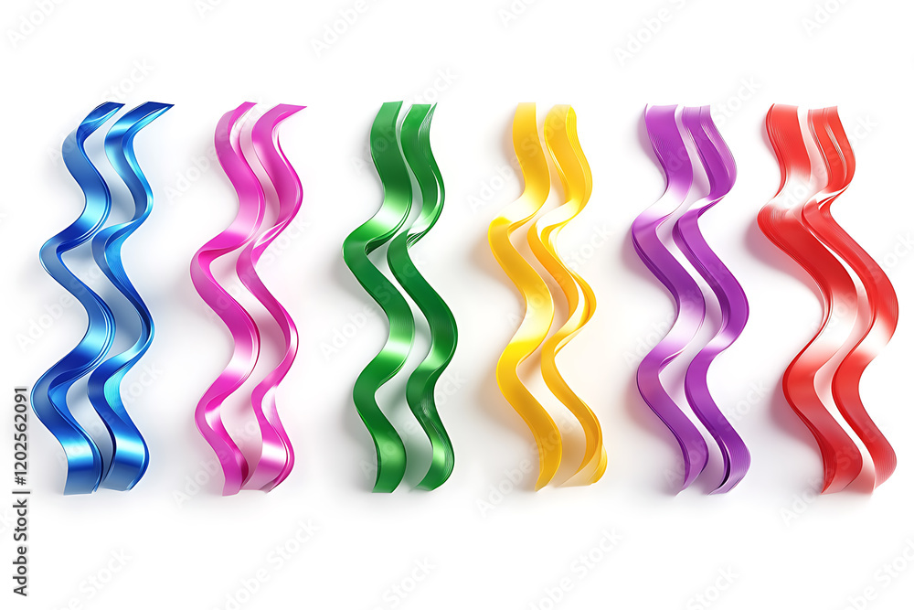 Aufkleber wavy lines in different colors, 3d render isolated on a white background