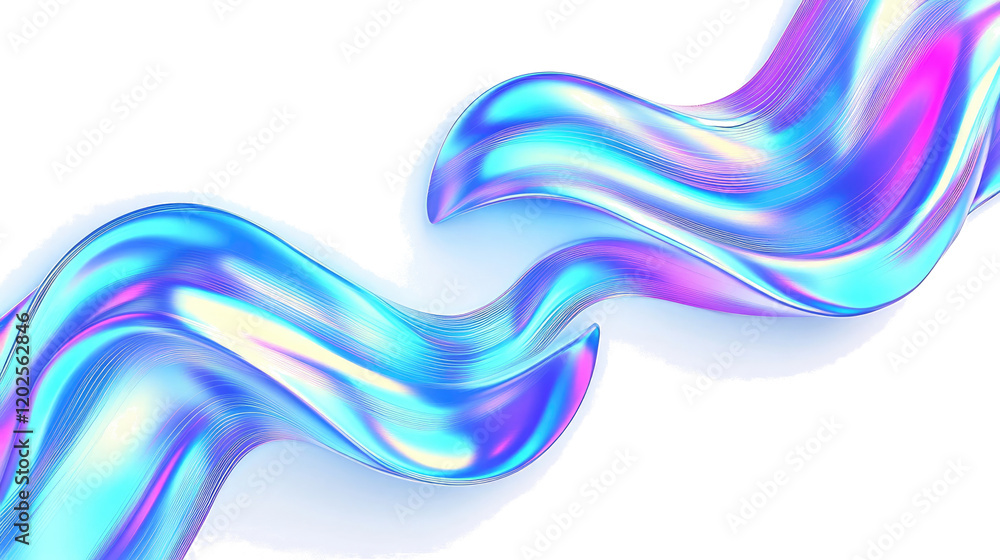 Poster iridescent waves form abstract shapes on clear generative ai