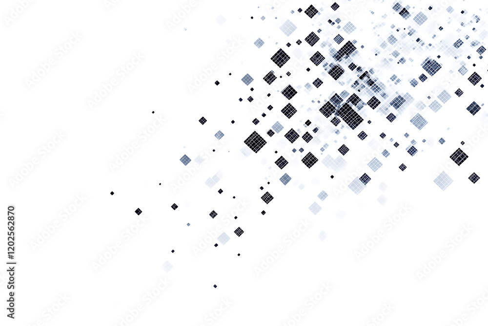 Poster white digital pixel squares art isolated on a white background