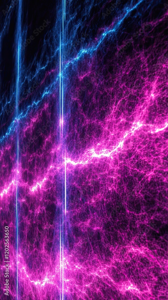 Poster futuristic text editor glowing with neon lines in vivid colors against a dark background