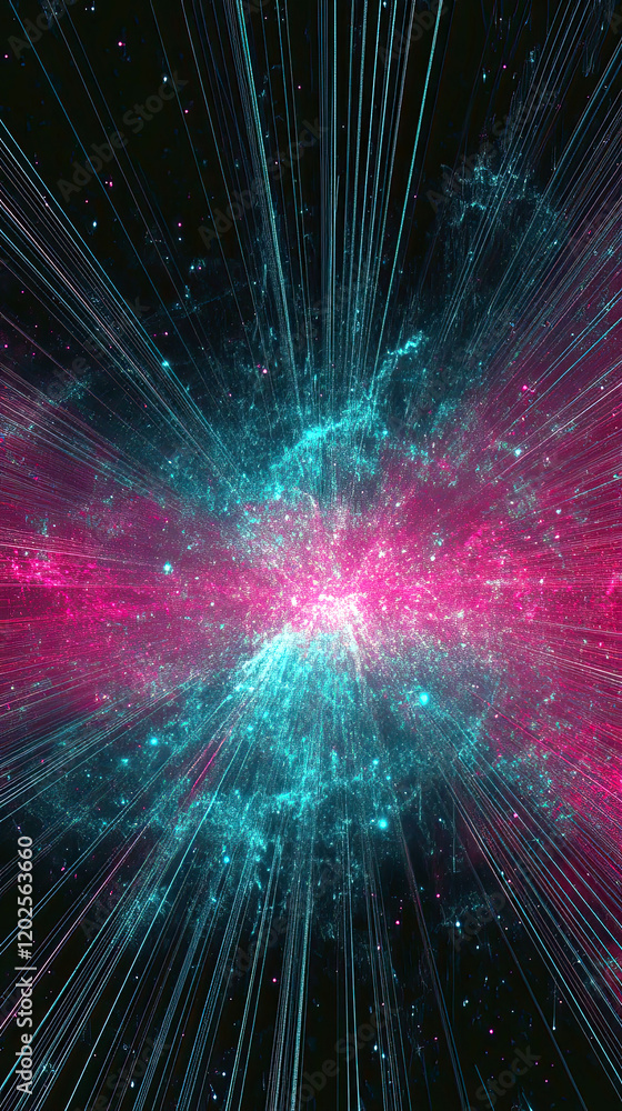 Poster Futuristic Text Editor With Glowing Neon Lines Above a Cosmic Backdrop of Dark Space and Stars