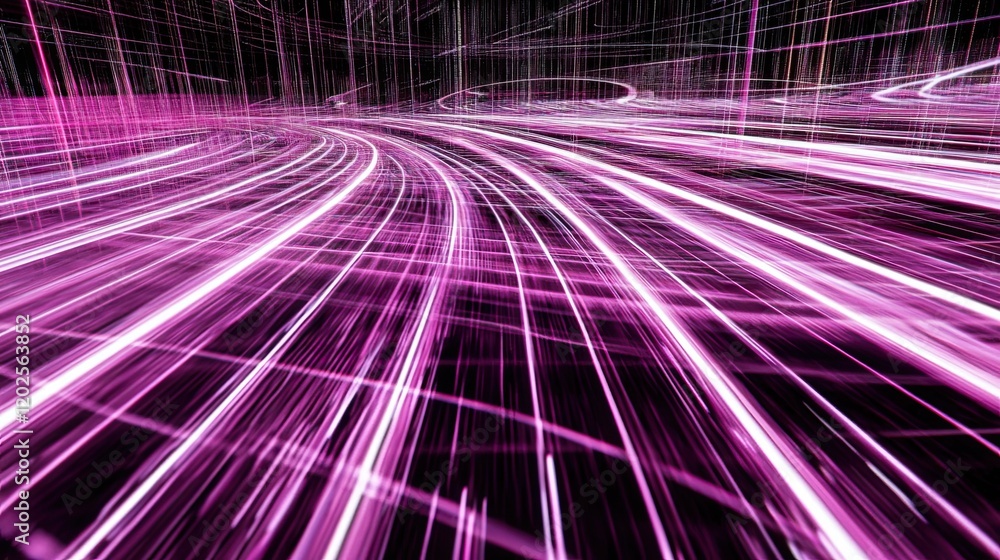 Poster futuristic text editor design illuminated by purple neon lines on a sleek black background