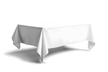 White tablecloth draped over a dining table isolated on a white background