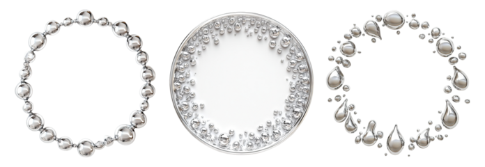 Decorative Silver Bubbles and Drops on Clear Background Circle