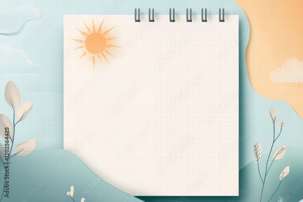 Poster nature inspired planner layout featuring abstract sun, clouds, and mountain elements for daily organ