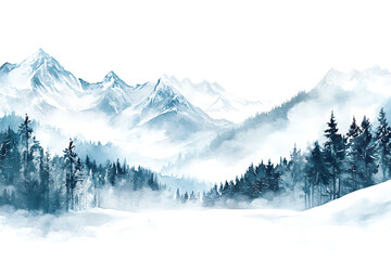 Obraz premium Winter mountain landscape watercolor isolated on a white background