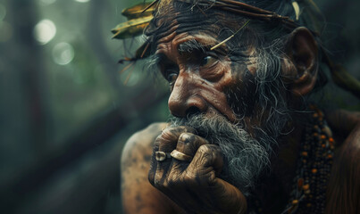 Ancient old man, tribal population, generated ai
