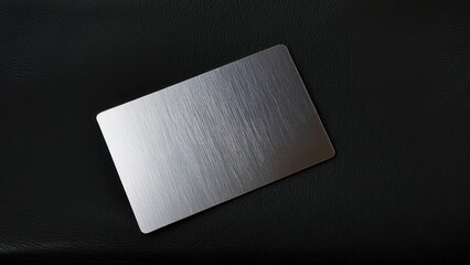 Sleek brushed metal card mockup resting on textured black leather.