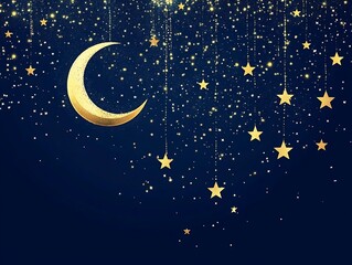 Naklejka premium Golden Crescent Moon and Stars Night Sky Design