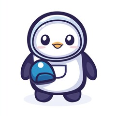 Cute penguin astronaut, space adventure, white background, children's illustration