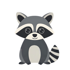Cute cartoon raccoon sitting, forest background, children's illustration