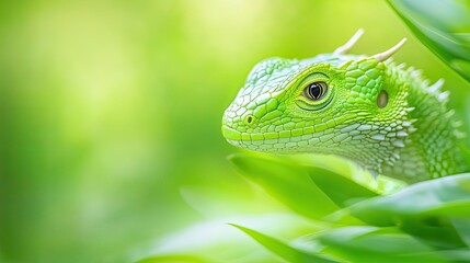 Obraz premium Hidden Dragon King Emerges Among Vibrant Green Leaves in a Serene Garden Landscape