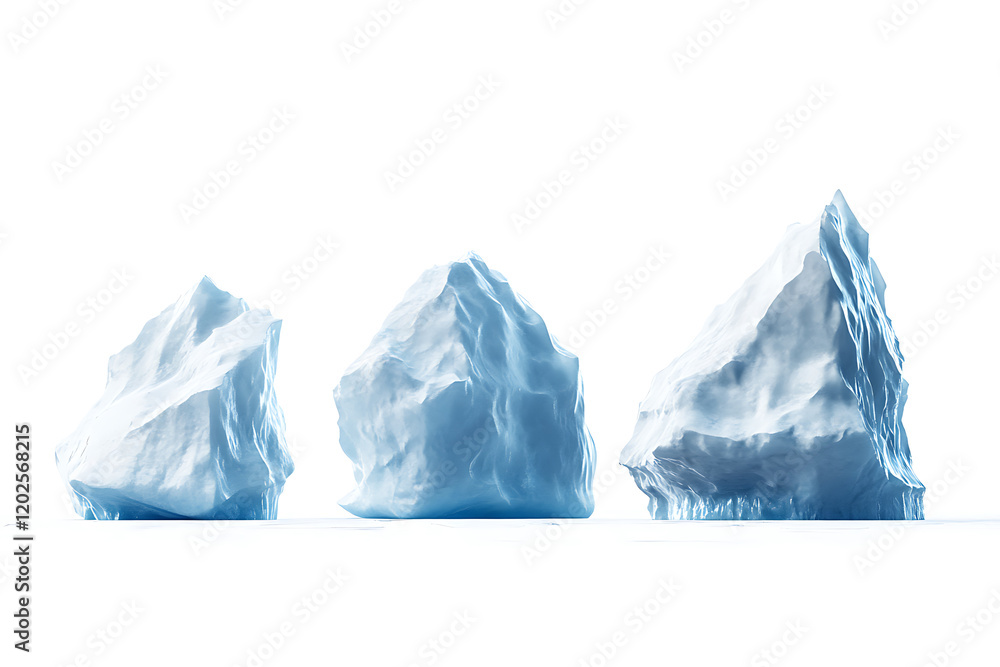 Poster set of three icebergs isolated on a white background