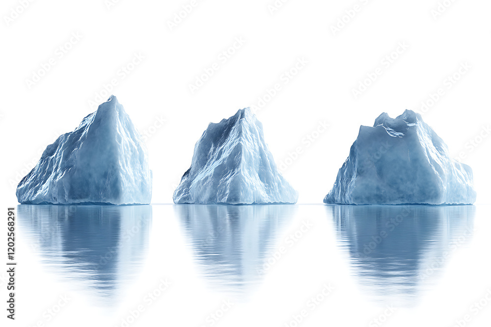Poster set of three icebergs isolated on a white background