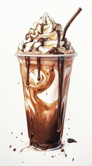 Iced coffee with chocolate swirls and whipped cream