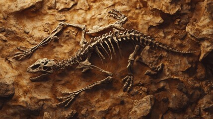 Intricate small dinosaur fossil on rocky surface