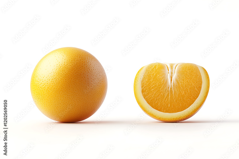 Poster set of whole orange and slide orange isolated on a white background