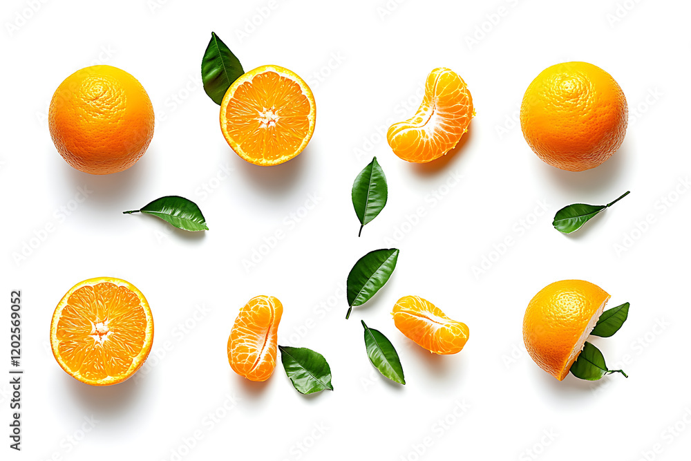 Poster set of whole orange and slide orange isolated on a white background