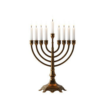 Bronze Minora with burning candles isolated on transparent background png
