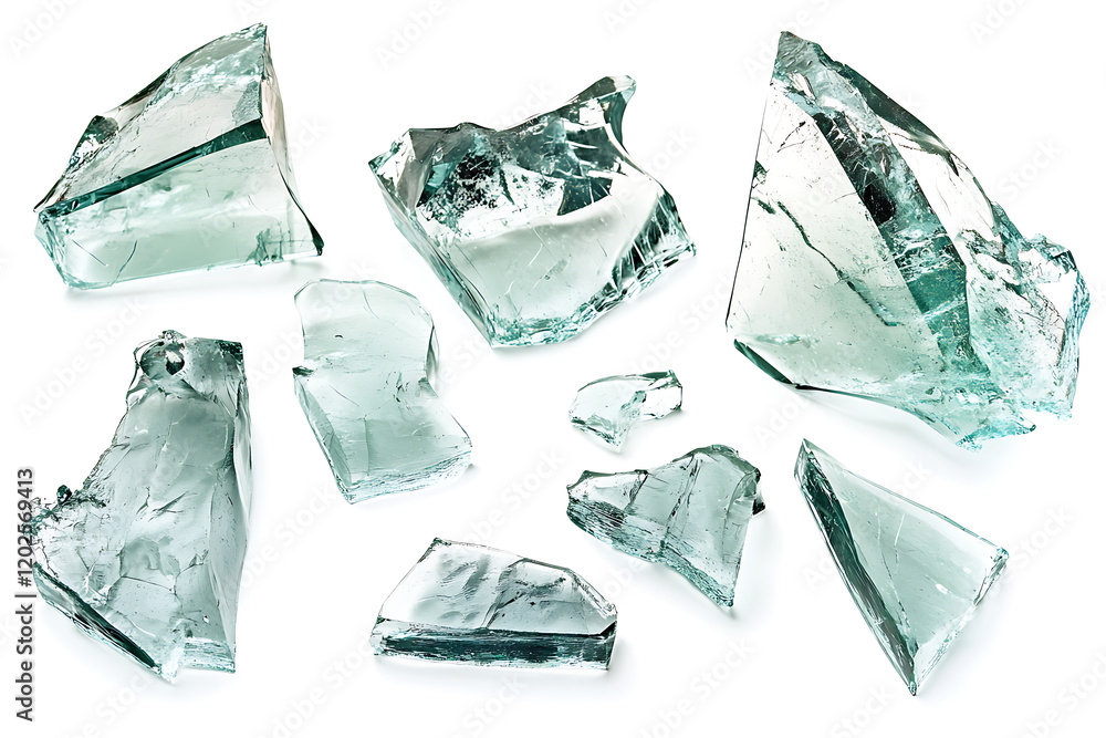 Poster set pieces broken glass isolated on a white background