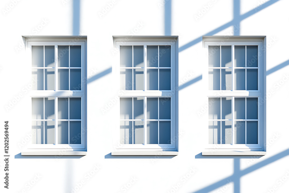 Poster Shadows cast by sunlight filtering through windows isolated on a white background