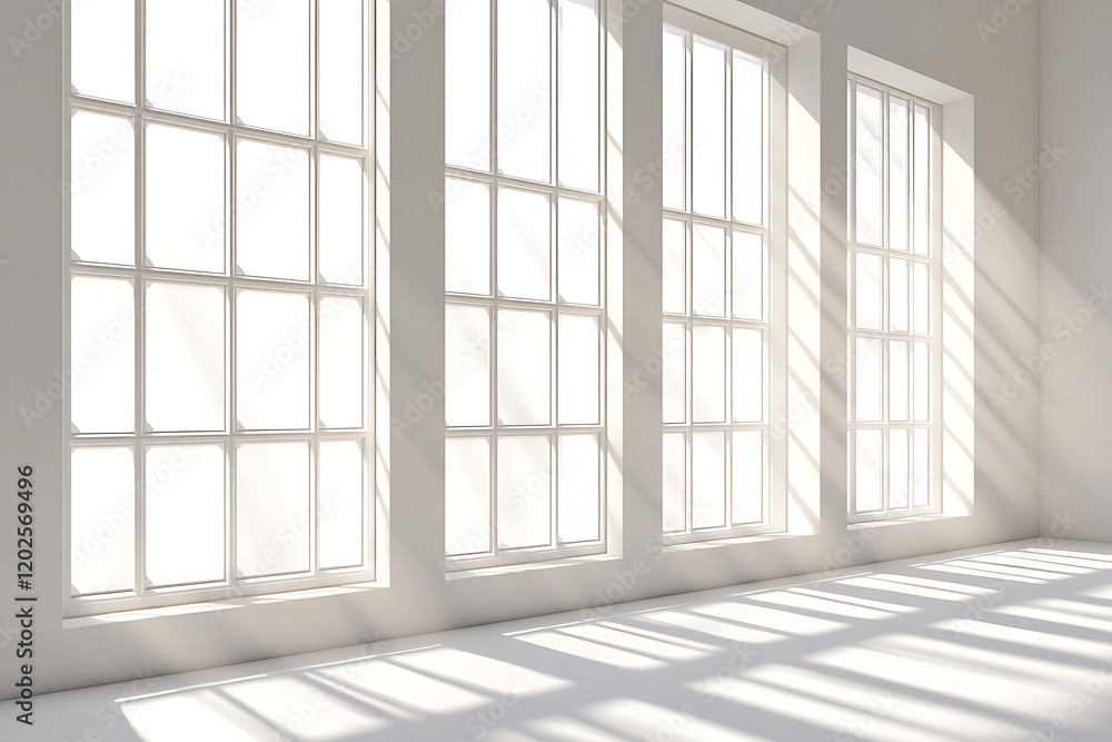Poster Shadows cast by sunlight filtering through windows isolated on a white background