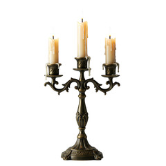 Fototapeta premium Vintage tall candlestick with three candles isolated on transparent background png
