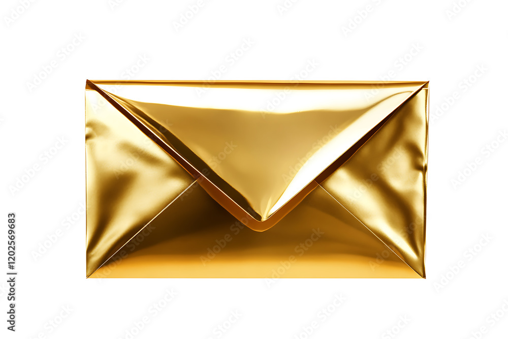 Aufkleber Shiny gold envelope open with a triangular flap, showcasing a luxurious and elegant design isolated on a white background
