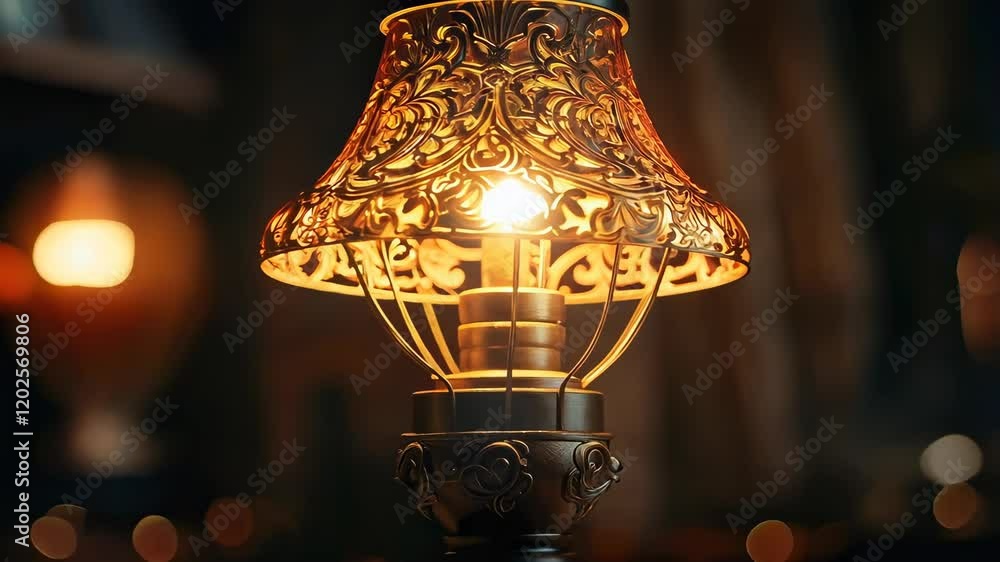 Poster elegant antique lamp illuminating a dark setting with intricate design