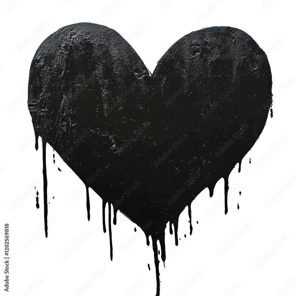 Poster black heart shape with dripping paint effect on white background