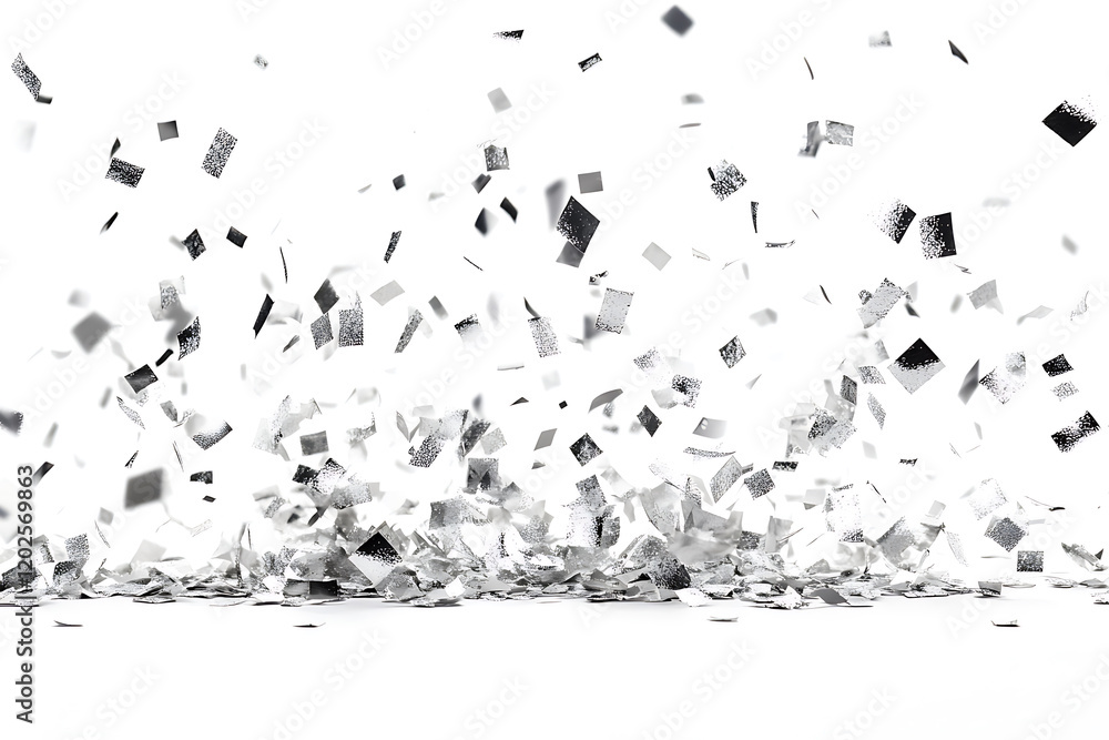 Poster silver confetti falling isolated on a white background