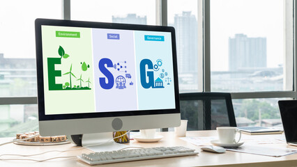 Naklejka premium ESG environmental social governance policy for modish business to set a standard to achieve high ESG score