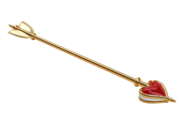 Golden arrow with red heart tip isolated on white background