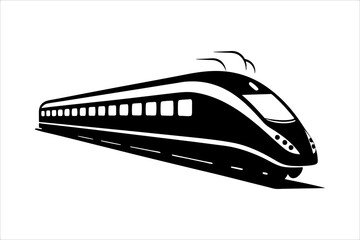 Streamline commuter train turning. Silhouette illustration in perspective view, train silhouette vector