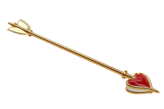 Golden arrow with red heart tip isolated on white background