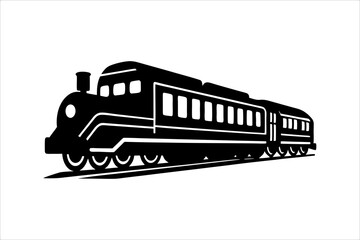 Streamline commuter train turning. Silhouette illustration in perspective view, train silhouette vector