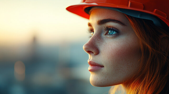 A modern and dynamic multiple exposure of a woman construction worker symbolizing Labor Day with blurred motion, representing hard work, dedication, and progress in the construction industry

