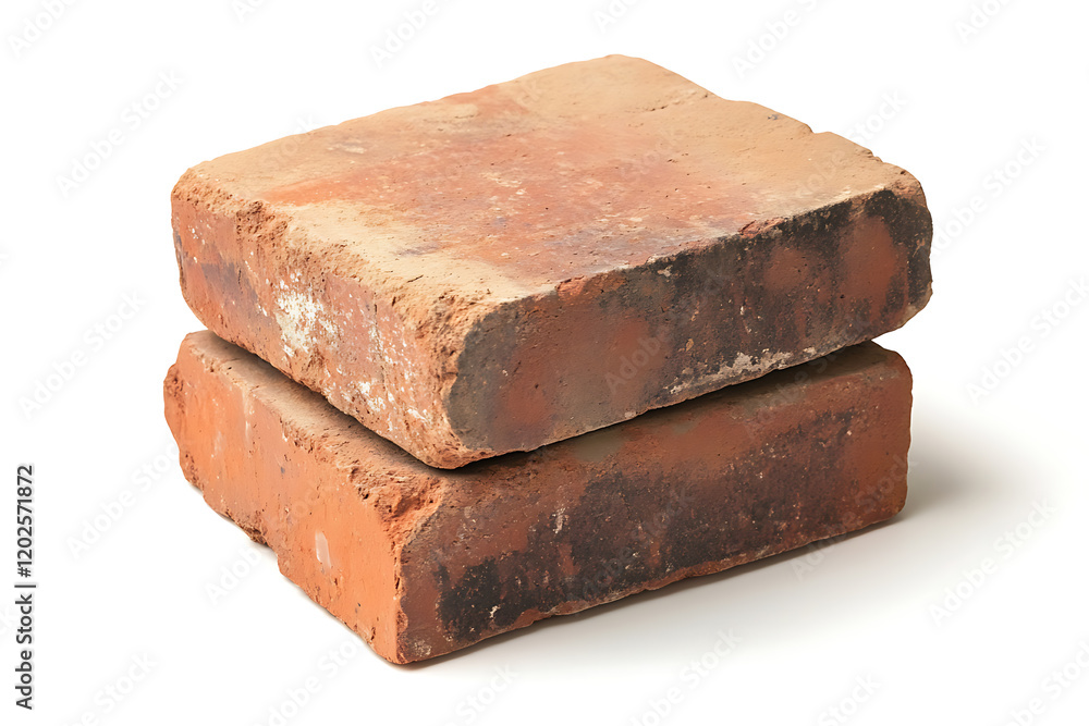 Poster stack of old red bricks isolated on a white background