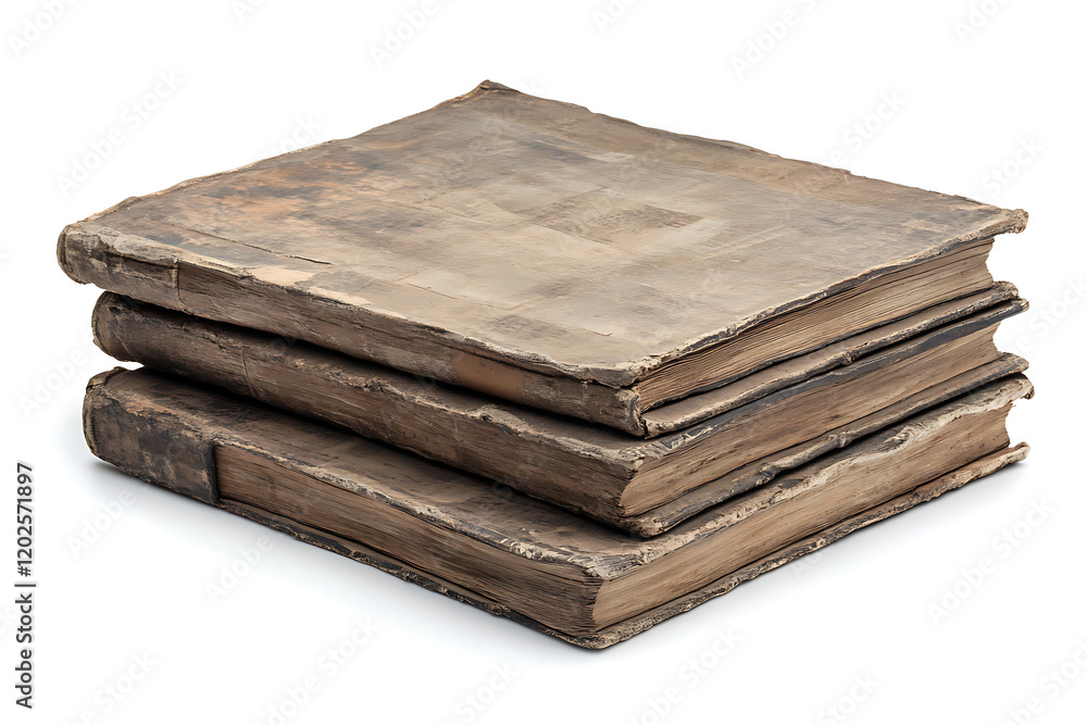 Poster stack of hardcovered old books isolated on a white background