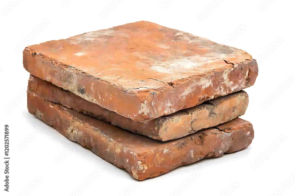 Poster stack of old red bricks isolated on a white background