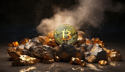 Bitcoin. Golden bitcoin, cryptocurrency, Electronics, finance, money, symbol, Blockchain