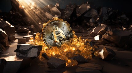 Bitcoin. Golden bitcoin, cryptocurrency, Electronics, finance, money, symbol, Blockchain