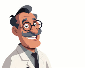 Cheerful Cartoon Doctor with Glasses and Mustache Illustration - Ideal for Medical and Healthcare Designs
