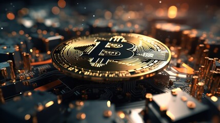 Bitcoin. Golden bitcoin, cryptocurrency, Electronics, finance, money, symbol, Blockchain